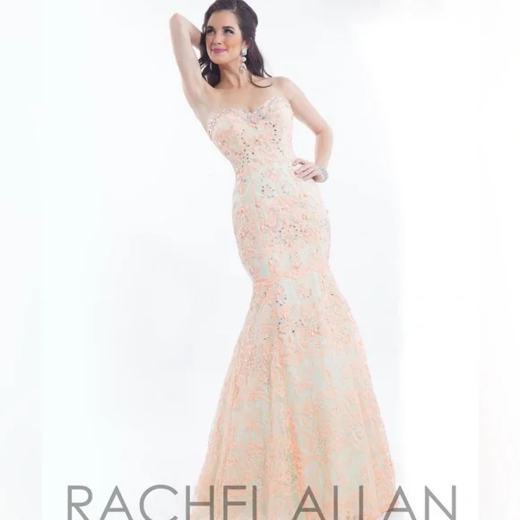 Rachel Allan Dresses | Rachel Allan Strapless Mermaid Prom Dress Size 10 Soft Coral Mint Embellished | Color: Blue/Pink | Size: 10 | Kygirltreasures's